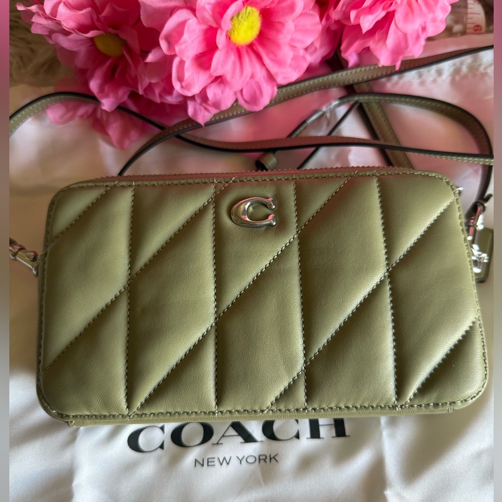 Coach Green Quilted Crossbody Bag with Metallic Logo